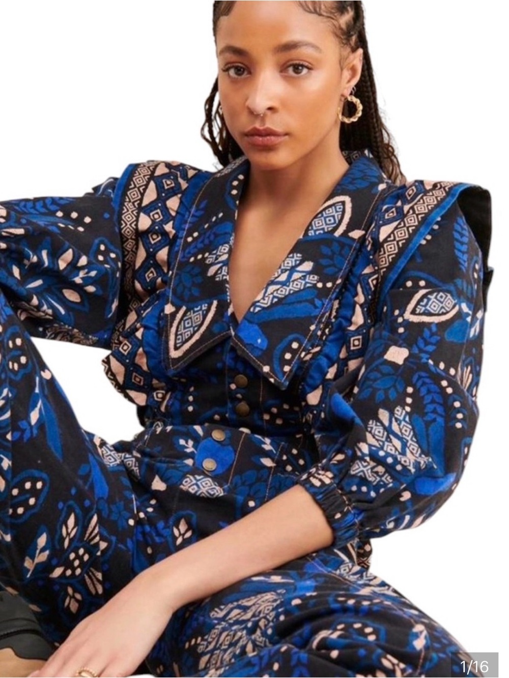 FARM Rio Macaw Forest Tropical Cotton Jumpsuit Black BlueMedium Anthropologie M
